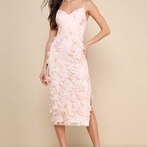 Lulus Limitless Adoration Blush Pink 3d Floral Embroidered Midi Dress - Size M
